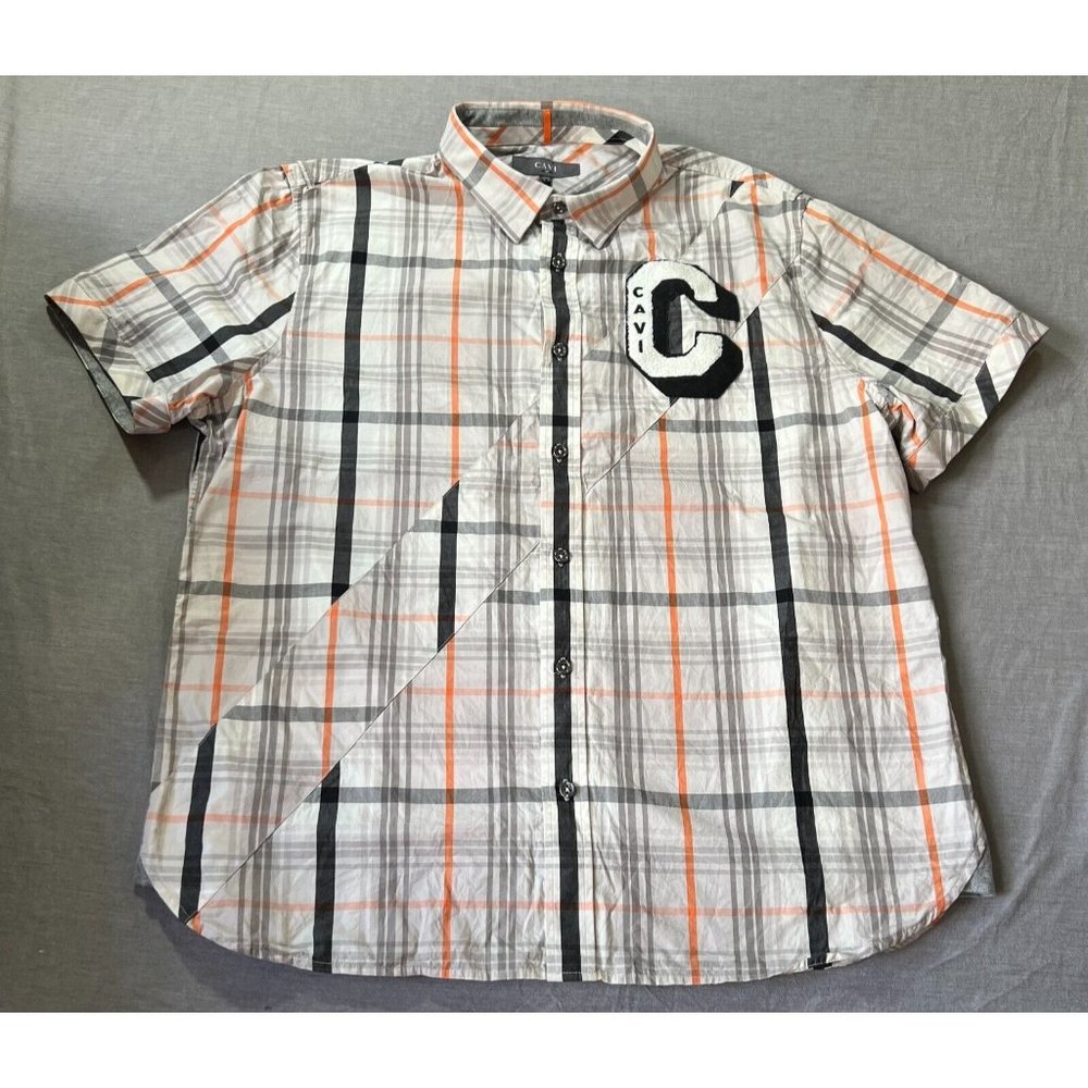 Cavi Button Up Shirt‎ Adult Extra Large White Plaid Short Sleeve Casual Mens.
